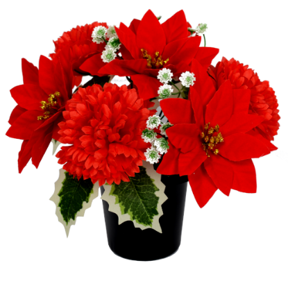 Poinsettia Carnation and Holly Cemetery Pot