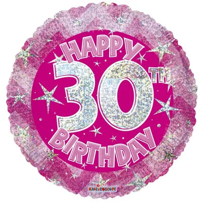 Pink Holographic Happy Birthday Balloons