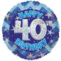 Blue Holographic Happy Birthday Balloons