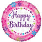 Happy Birthday - Pink With Flowers 18" Balloon