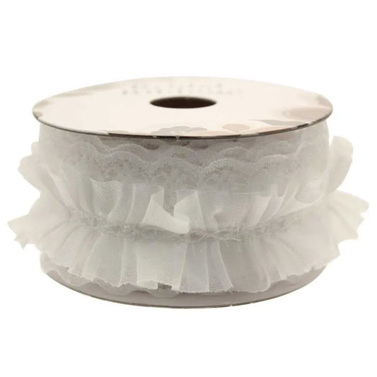 Pleated Lace Ribbon - White